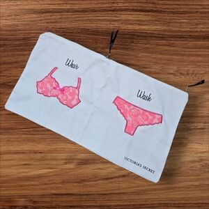 Victoria's Secret White And Pink Embroidered Lingerie Bag